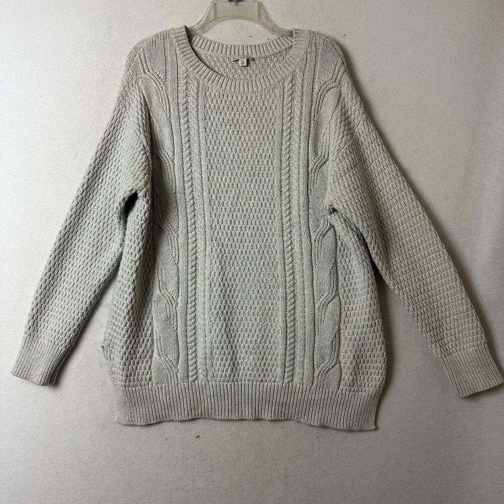 Gap Cable Knit Sweater XXL Oatmeal Beige Cotton Wool Blend Crewneck Side Slit‎